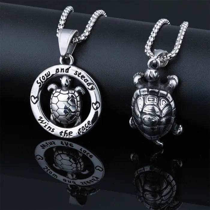 Wholesale Vintage Turtle Pendant Necklace – Stainless Steel Biker Style Jewelry for Men, Unique Retro Animal Charm, In Stock Bulk Supply