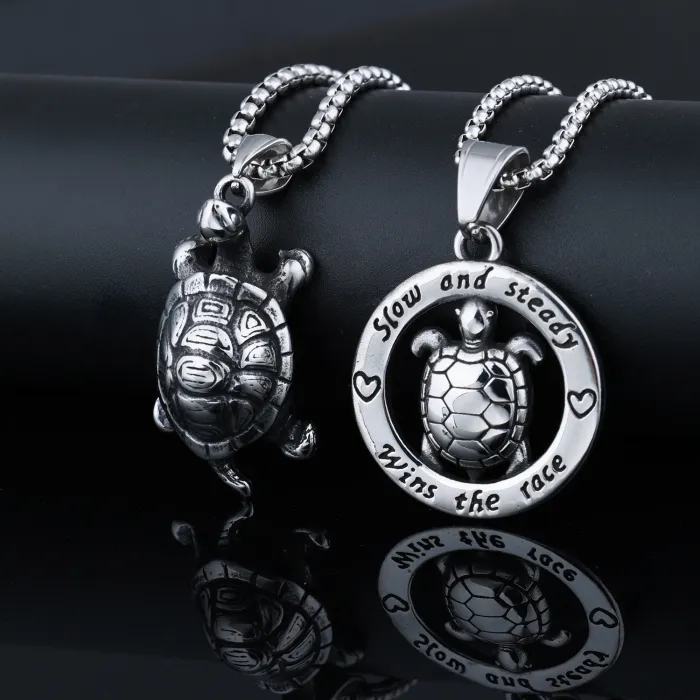 Wholesale Vintage Turtle Pendant Necklace – Stainless Steel Biker Style Jewelry for Men, Unique Retro Animal Charm, In Stock Bulk Supply