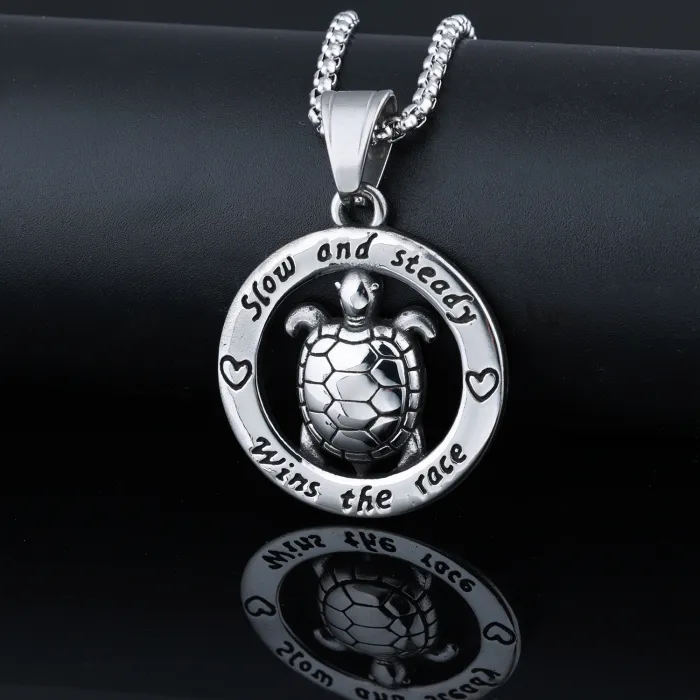 Wholesale Vintage Turtle Pendant Necklace – Stainless Steel Biker Style Jewelry for Men, Unique Retro Animal Charm, In Stock Bulk Supply
