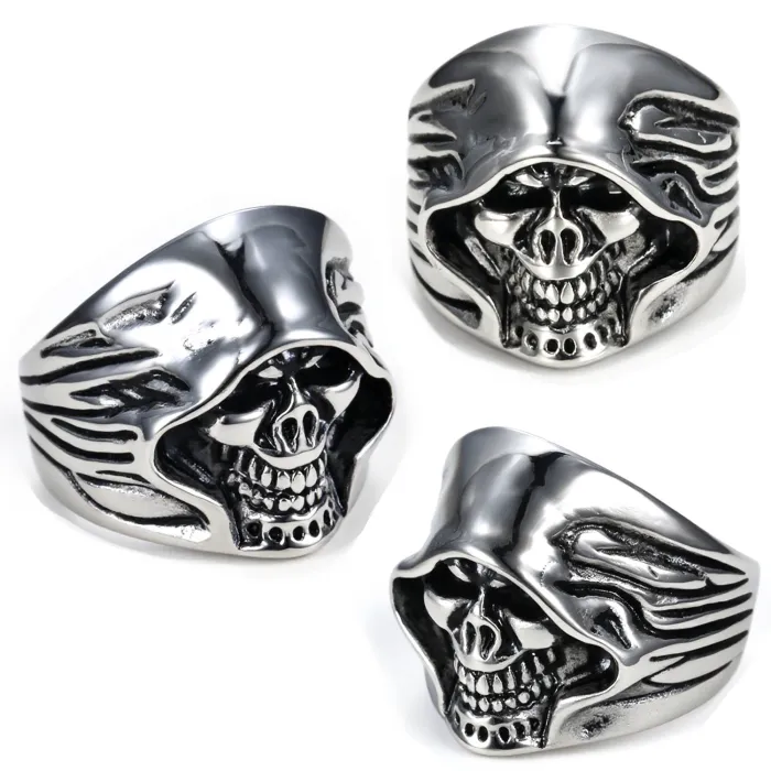 Wholesale Punk Grim Reaper Skull Ring for Men – Stainless Steel Biker Style Ring, AliExpress eBay Hot-Selling Supplier, Bulk Stock Available