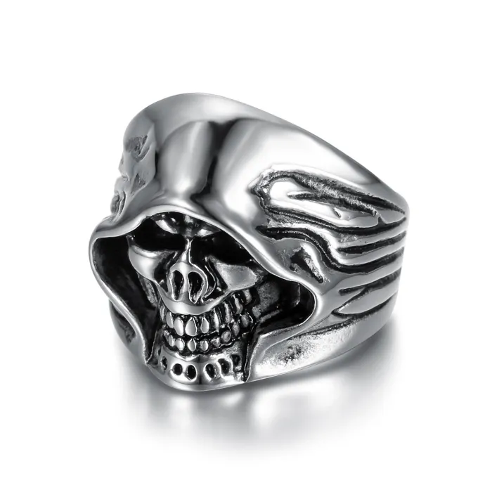 Wholesale Punk Grim Reaper Skull Ring for Men – Stainless Steel Biker Style Ring, AliExpress eBay Hot-Selling Supplier, Bulk Stock Available