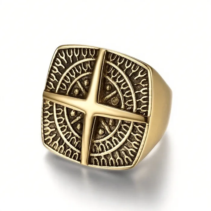 Wholesale Viking Compass Rings for Men – Nordic Stainless Steel Rings with Cross Design | Bulk at Factory Price