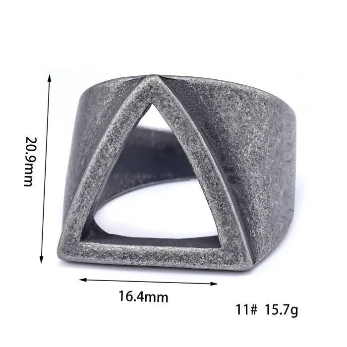 Wholesale Geometric Men's Rings – Triangle & Square Designs in Vintage Silver Stainless Steel | Bulk at Factory Price