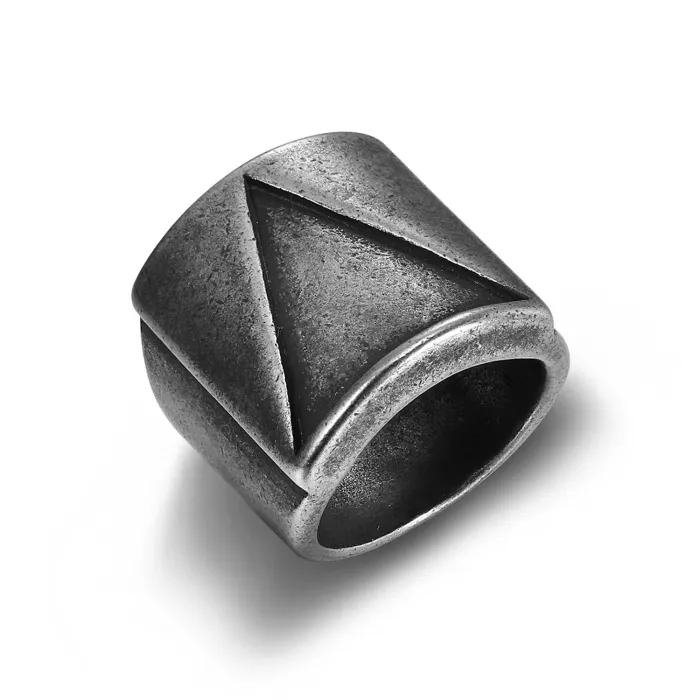 Wholesale Geometric Men's Rings – Triangle & Square Designs in Vintage Silver Stainless Steel | Bulk at Factory Price