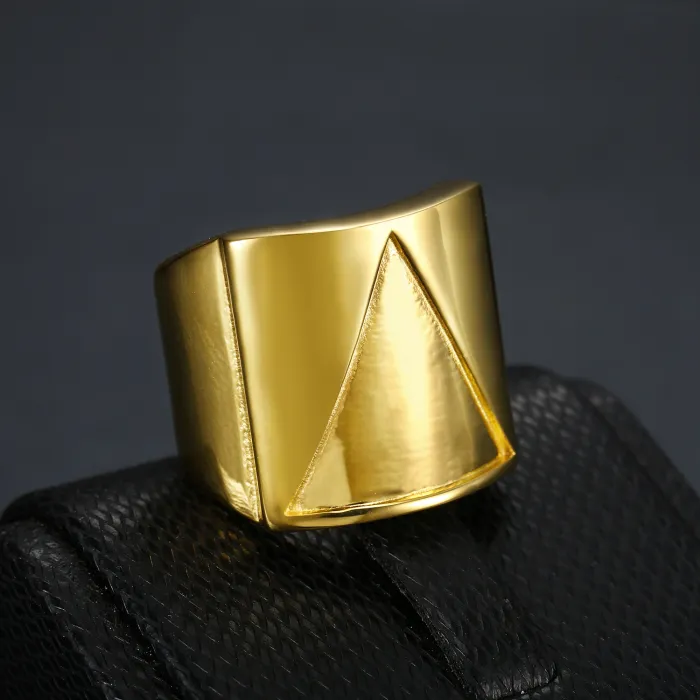 Wholesale Geometric Men's Rings – Triangle & Square Designs in Vintage Silver Stainless Steel | Bulk at Factory Price