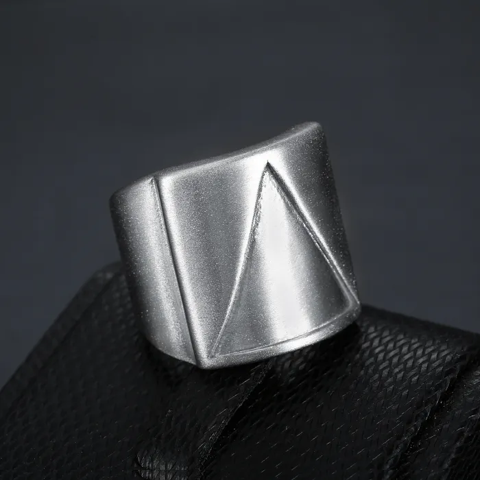 Wholesale Geometric Men's Rings – Triangle & Square Designs in Vintage Silver Stainless Steel | Bulk at Factory Price