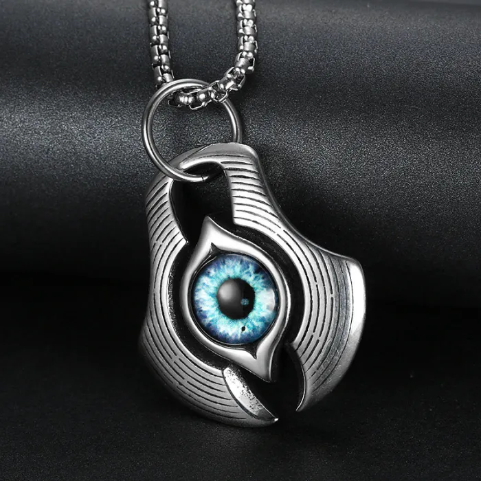 Wholesale Evil Eye & Hand Pendants – Vintage Blue Eye Necklace in Stainless Steel | Bold Gothic Jewelry Bulk Supplier
