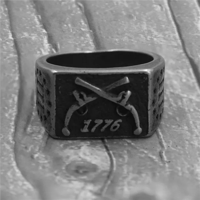 Wholesale 1776 Double Pistol Rings – Square Vintage Men’s Ring in 316 Blackened Stainless Steel | Bulk Supplier USA Style