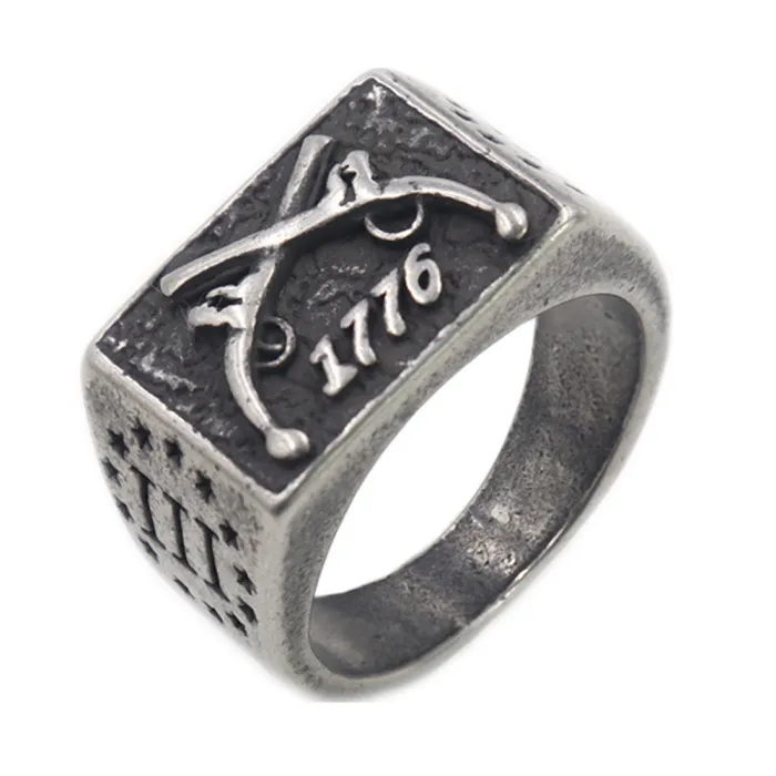Wholesale 1776 Double Pistol Rings – Square Vintage Men’s Ring in 316 Blackened Stainless Steel | Bulk Supplier USA Style