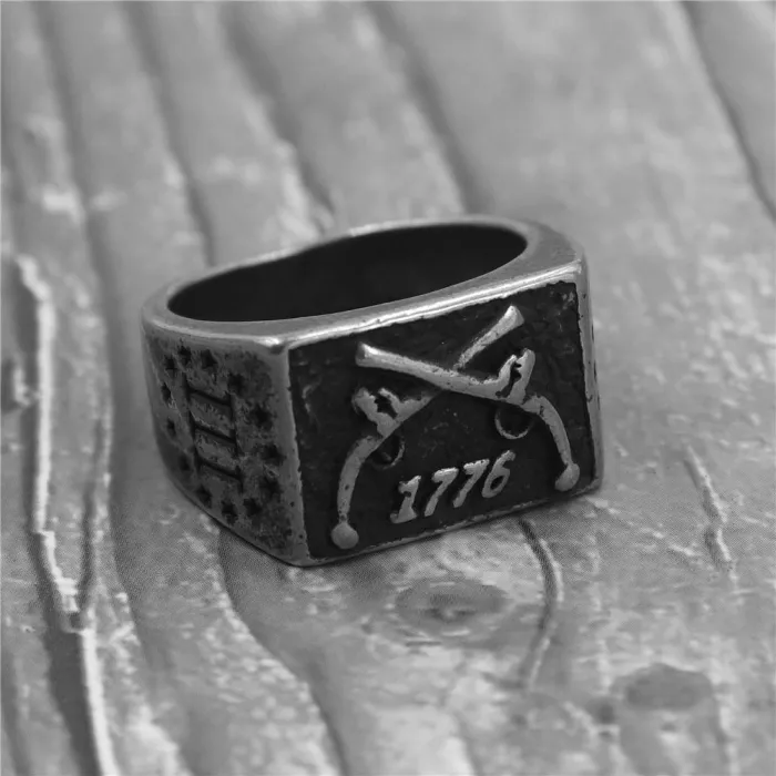 Wholesale 1776 Double Pistol Rings – Square Vintage Men’s Ring in 316 Blackened Stainless Steel | Bulk Supplier USA Style