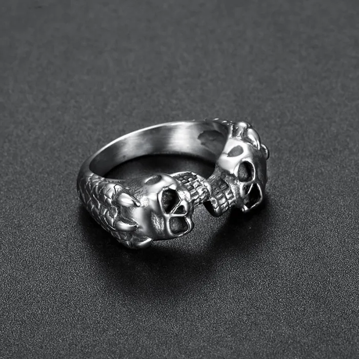 Wholesale Double Skull Rings – Unisex Titanium & Stainless Steel Jewelry | Bold Gothic Design, Bulk Supplier