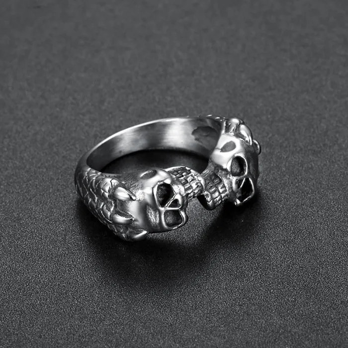 Wholesale Double Skull Rings – Unisex Titanium & Stainless Steel Jewelry | Bold Gothic Design, Bulk Supplier