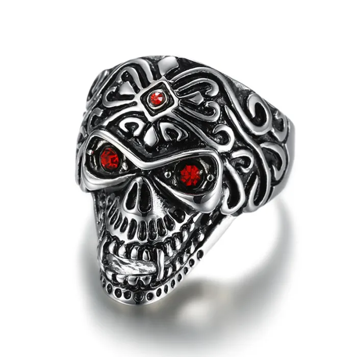 Wholesale Skull Rings with Red Gem Eyes – Unisex Titanium & Stainless Steel | Wish Hot Seller, Bulk Supplier