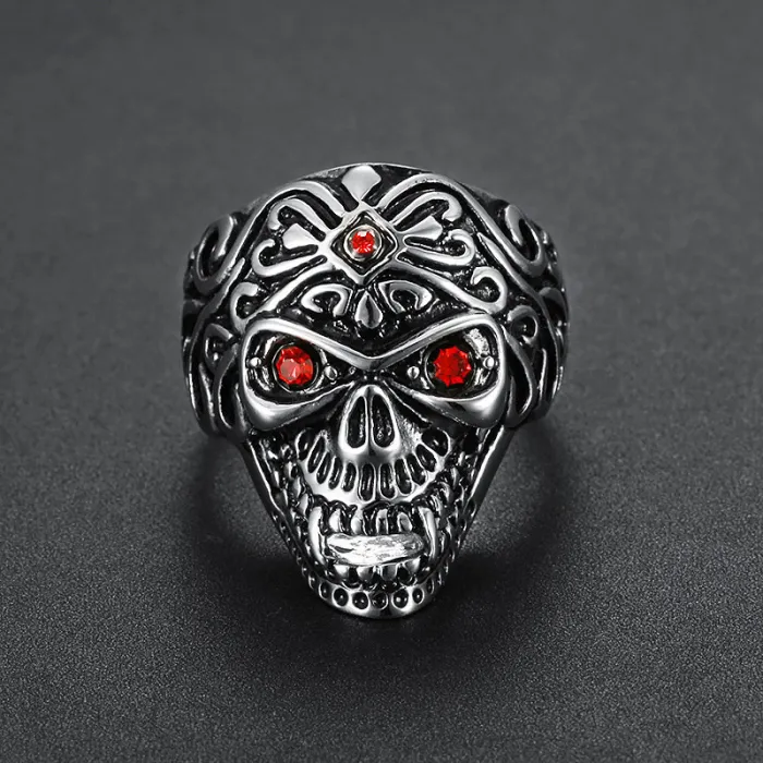 Wholesale Skull Rings with Red Gem Eyes – Unisex Titanium & Stainless Steel | Wish Hot Seller, Bulk Supplier