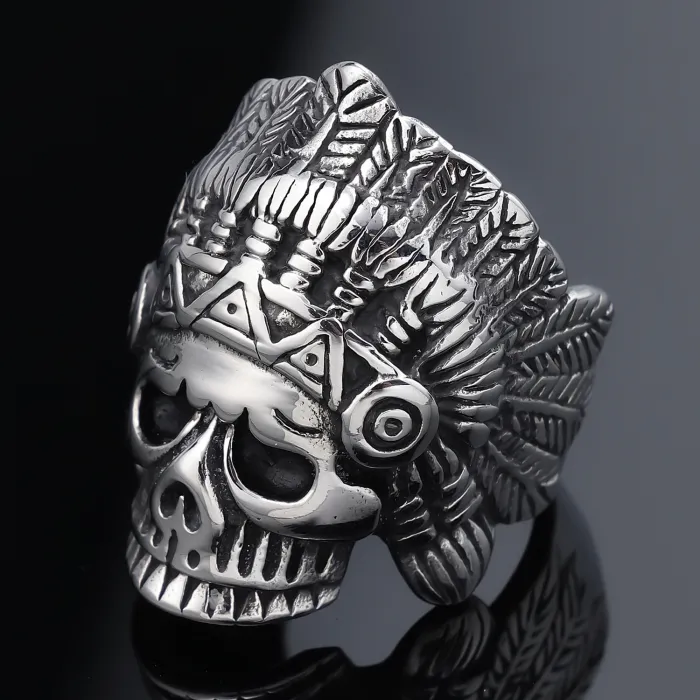 Wholesale Punk Skull Rings – Vintage Thai Silver Style for Men | Halloween Jewelry Bulk Supplier, Rock & Gothic Design