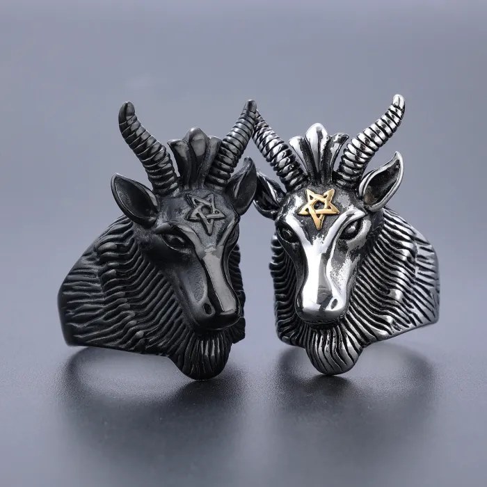 Wholesale Ram Pentagram Rings – Unisex Animal Totem in Vintage Stainless/Titanium Steel | Bulk Supplier for Holiday Sales