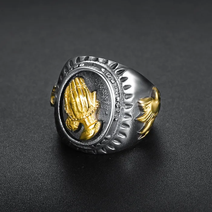 Wholesale Buddha Prayer Rings – Unisex Titanium & Stainless Steel Hands-Together Design | Bulk Supplier for US/EU Market