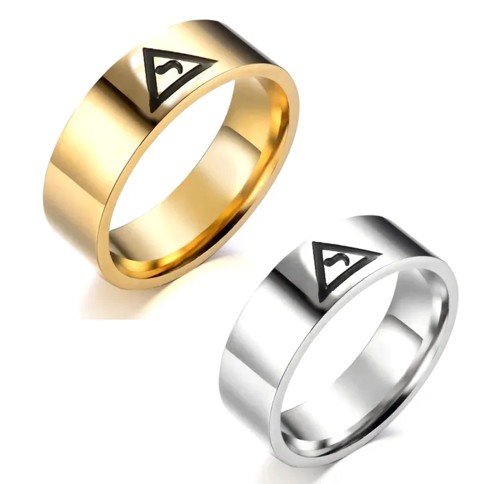 Wholesale Masonic Rings for Men – 8mm Stainless Steel Triangle Logo with Etched Design | Bulk Supplier at Factory Price