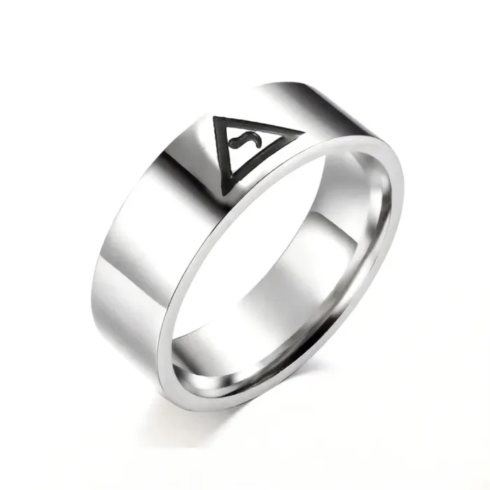 Wholesale Masonic Rings for Men – 8mm Stainless Steel Triangle Logo with Etched Design | Bulk Supplier at Factory Price