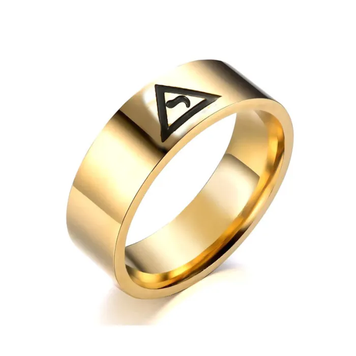 Wholesale Masonic Rings for Men – 8mm Stainless Steel Triangle Logo with Etched Design | Bulk Supplier at Factory Price