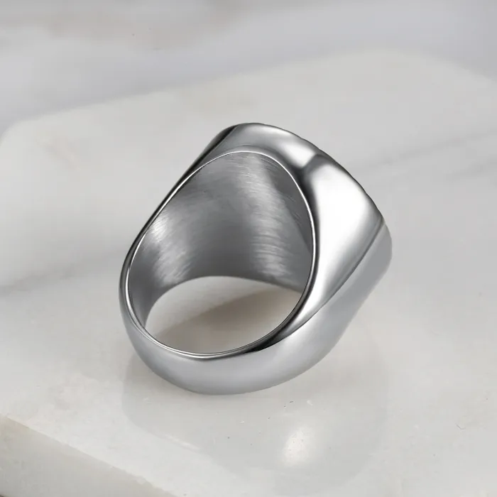 Wholesale 3D Diamond Logo Rings for Men – Heart-Shaped Punk Style in Stainless Steel | Vintage Fashion Bulk Supplier
