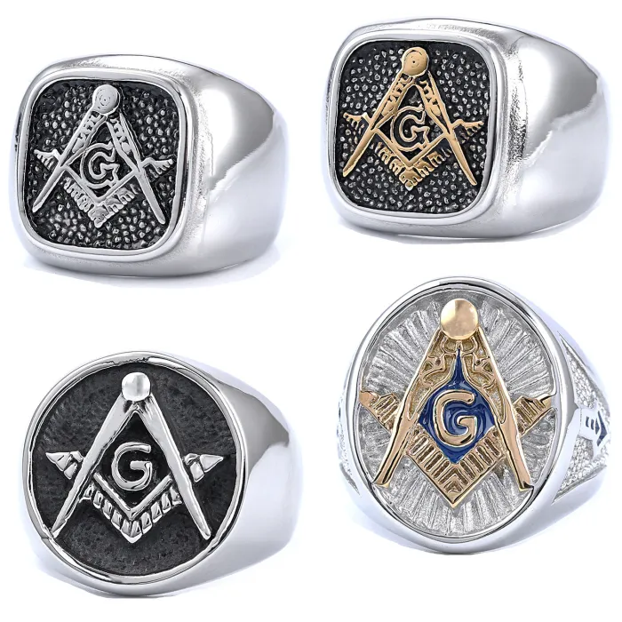 Wholesale Masonic Rings for Men – Vintage Black-Plated Stainless Steel AG Design | Trendy Gothic Jewelry Bulk Supplier