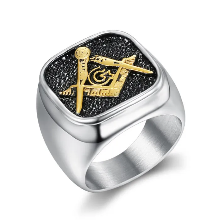 Wholesale Masonic Rings for Men – Vintage Black-Plated Stainless Steel AG Design | Trendy Gothic Jewelry Bulk Supplier