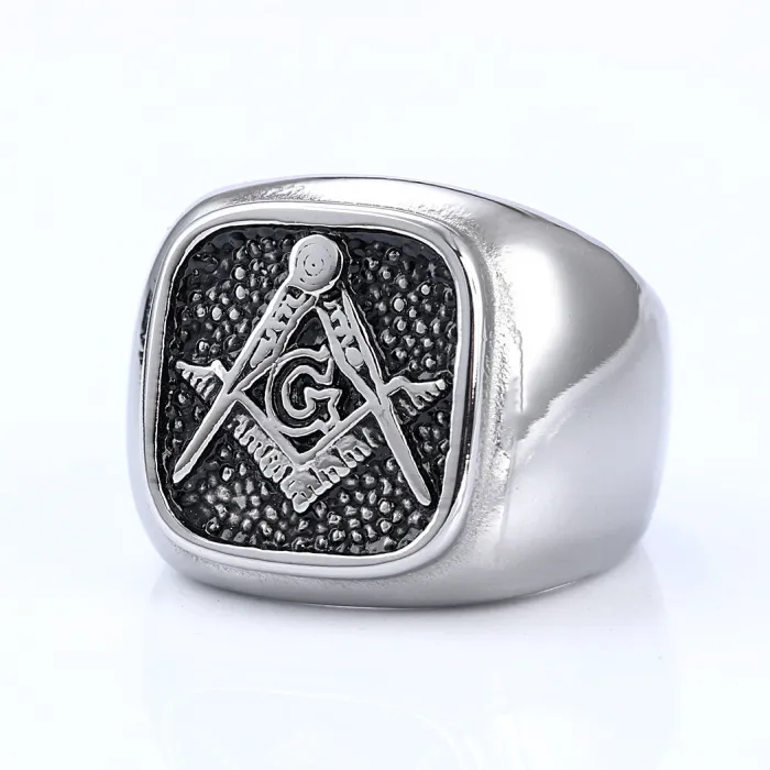 Wholesale Masonic Rings for Men – Vintage Black-Plated Stainless Steel AG Design | Trendy Gothic Jewelry Bulk Supplier
