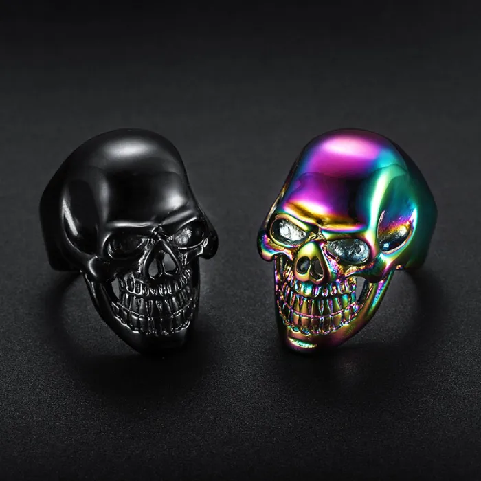 Wholesale Colorful Skull Rings for Men – Large Titanium & Stainless Steel Design | US/EU Supplier, Bulk Fashion Jewelry