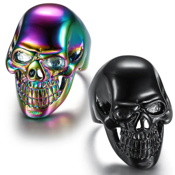 Wholesale Colorful Skull Rings for Men – Large Titanium & Stainless Steel Design | US/EU Supplier, Bulk Fashion Jewelry