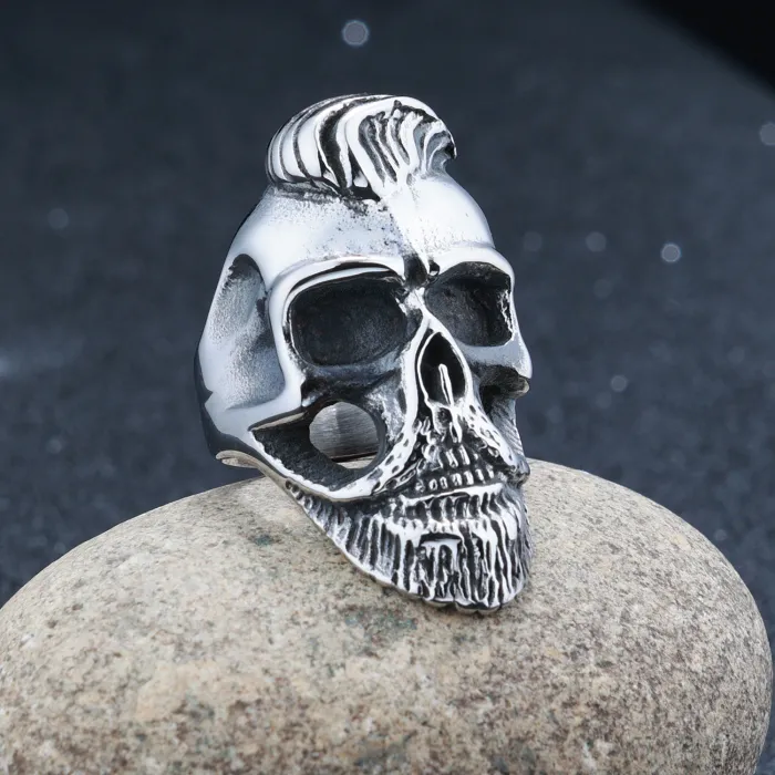 Wholesale Biker Skull Rings for Men – Bearded Punk Design in Titanium Steel | In Stock, Factory Price Bulk Supplier