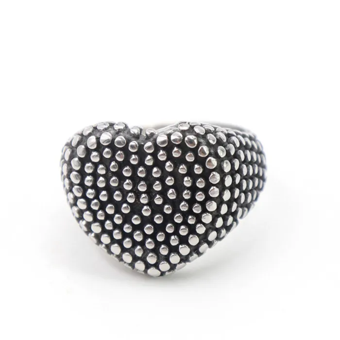 Wholesale Biker Heart Rings for Men – Vintage Blackened Stainless Steel with Textured Finish | In Stock, Bulk Supplier