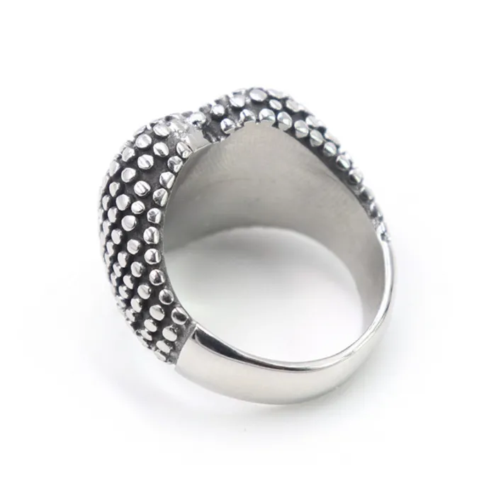 Wholesale Biker Heart Rings for Men – Vintage Blackened Stainless Steel with Textured Finish | In Stock, Bulk Supplier