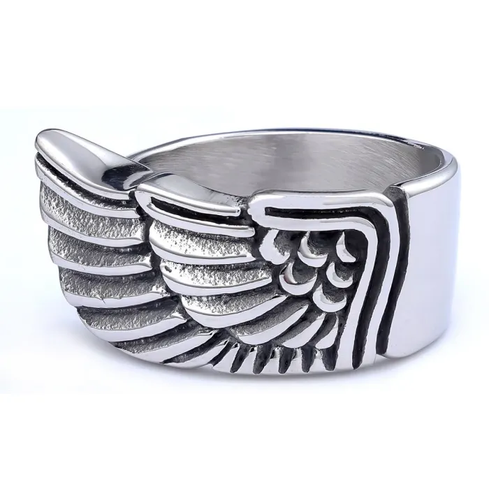 Wholesale Wing Rings for Men – Vintage Steel Feather Design in Stainless Steel | Biker Style Jewelry, Bulk In Stock