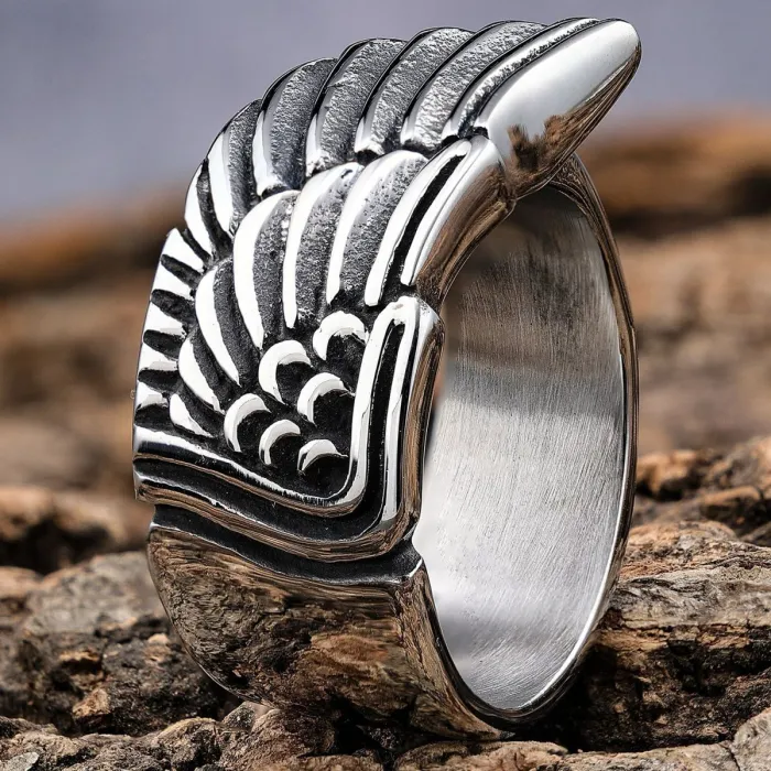 Wholesale Wing Rings for Men – Vintage Steel Feather Design in Stainless Steel | Biker Style Jewelry, Bulk In Stock