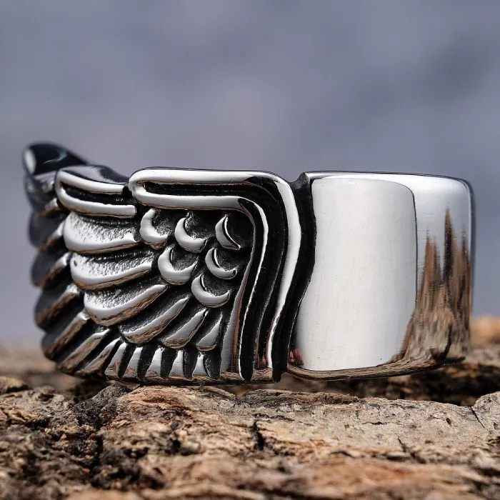 Wholesale Wing Rings for Men – Vintage Steel Feather Design in Stainless Steel | Biker Style Jewelry, Bulk In Stock