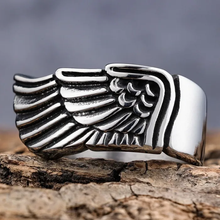 Wholesale Wing Rings for Men – Vintage Steel Feather Design in Stainless Steel | Biker Style Jewelry, Bulk In Stock