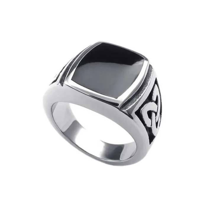 Wholesale Viking Celtic Knot Rings – Black Resin Inlay Stainless Steel for Men | Nordic Vintage Style, Bulk Supplier