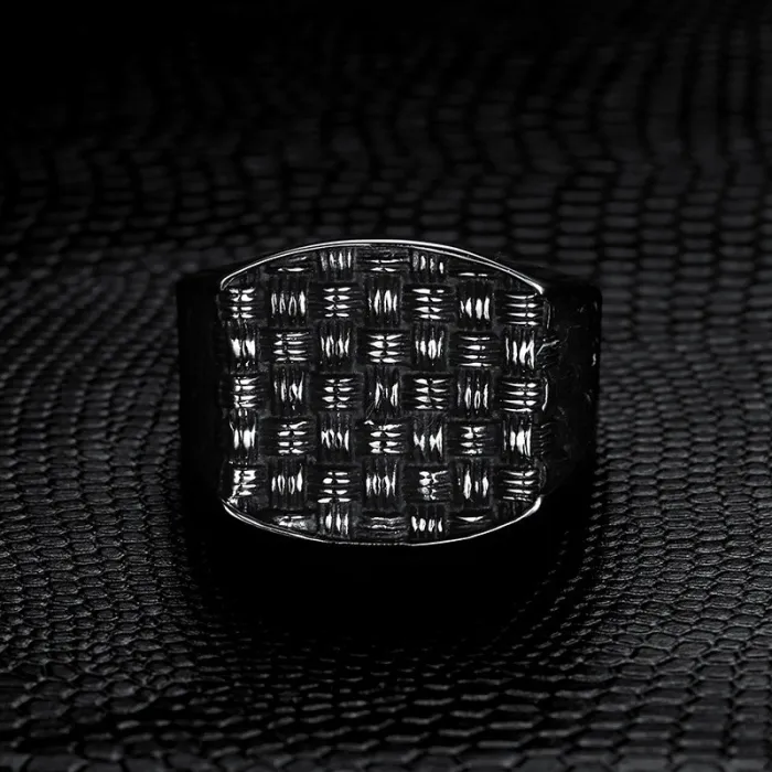 Wholesale Woven Mesh Rings for Men – Black Textured Titanium Steel Design | Vintage Style Jewelry, Bulk Supplier