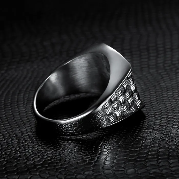 Wholesale Woven Mesh Rings for Men – Black Textured Titanium Steel Design | Vintage Style Jewelry, Bulk Supplier