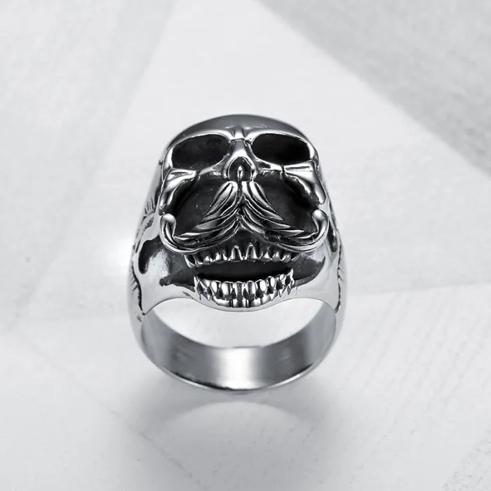 Wholesale Mustache Skull Rings for Men – Vintage 316 Stainless Steel Human Figure Design | Bold Gothic Style, Bulk Supplier
