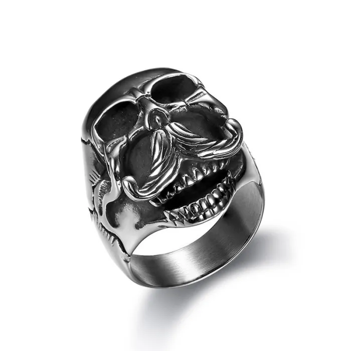 Wholesale Mustache Skull Rings for Men – Vintage 316 Stainless Steel Human Figure Design | Bold Gothic Style, Bulk Supplier