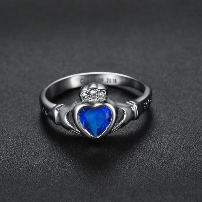 Wholesale Claddagh Student Rings – Vintage Heart Gem Design in Stainless Steel | Romantic Style Jewelry, Bulk Supplier