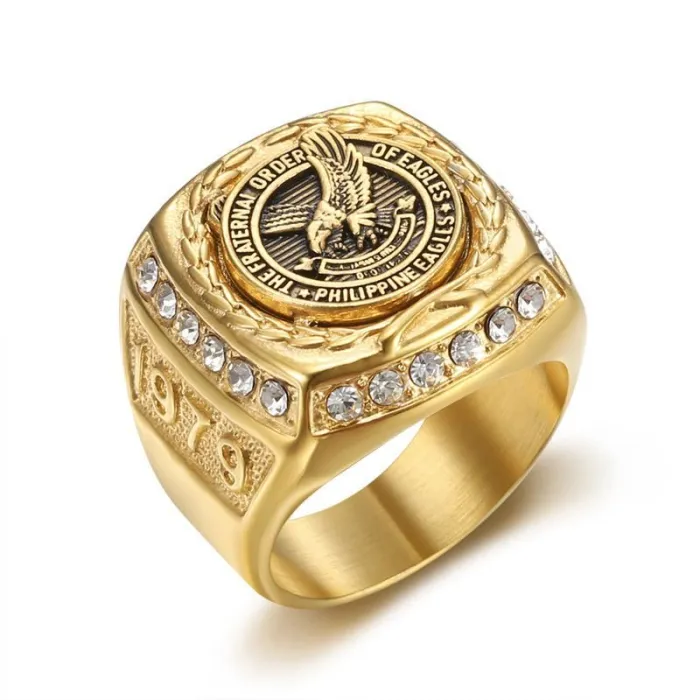 Wholesale Philippine Eagle Rings for Men – Gold-Plated Stainless Steel with Rhinestones | Bold Statement Jewelry, Bulk Supplier