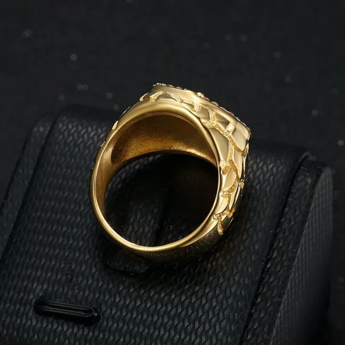 Wholesale HIPHOP Cross Rings for Men – Gold-Plated Titanium Steel with Rhinestones | Trendy Jewelry, Bulk Supplier