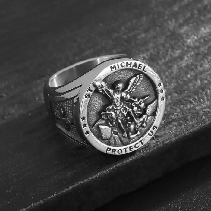 Wholesale Archangel Rings for Men – Gold-Plated HIPHOP Style in Titanium Steel | St. Clair Exorcism Design, Bulk Supplier