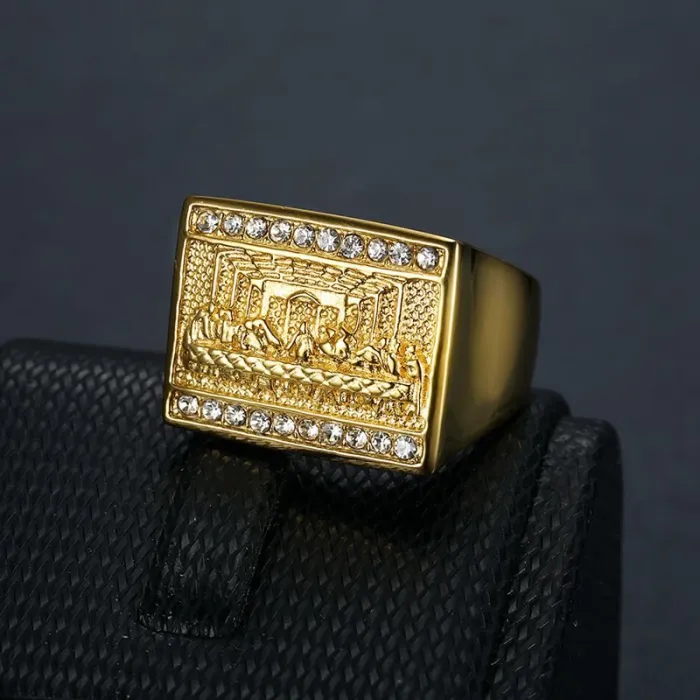 Wholesale Last Supper Rings for Men – Gold-Plated HIPHOP Style in Titanium Steel | Judas & 13 Apostles Design, Bulk Supplier