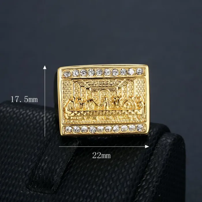 Wholesale Last Supper Rings for Men – Gold-Plated HIPHOP Style in Titanium Steel | Judas & 13 Apostles Design, Bulk Supplier