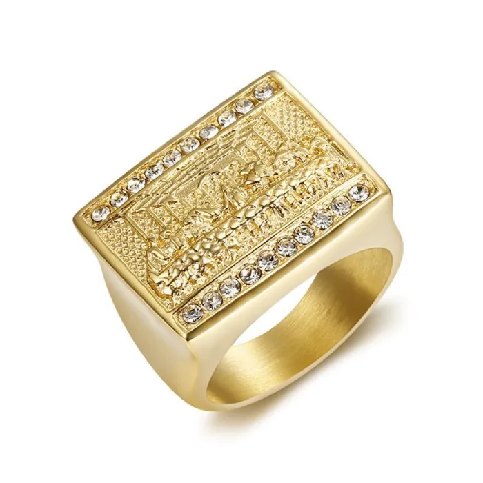 Wholesale Last Supper Rings for Men – Gold-Plated HIPHOP Style in Titanium Steel | Judas & 13 Apostles Design, Bulk Supplier