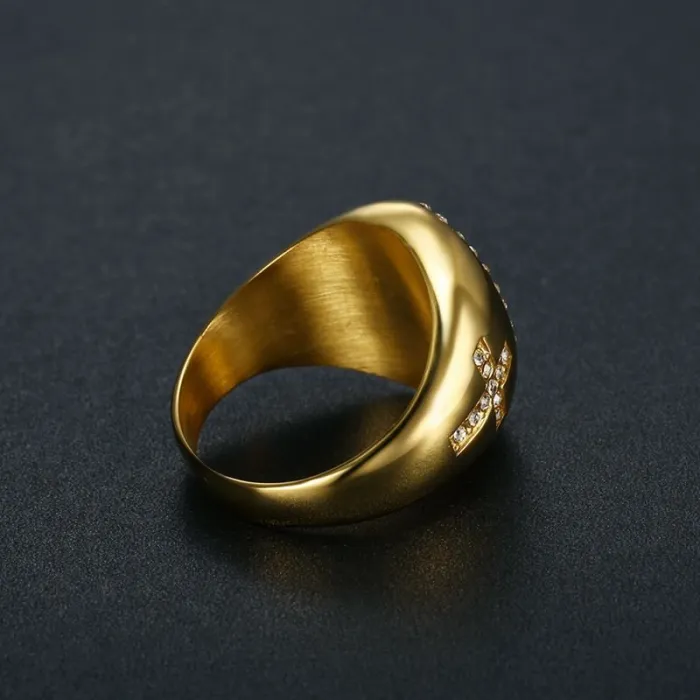 Wholesale Virgin Mary Rings for Men – Gold-Plated HIPHOP Style with Rhinestones in Titanium Steel | Religious Jewelry, Bulk Supplier